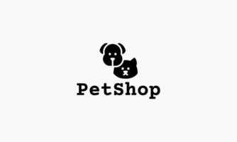 gatto e cane animale domestico amore logo con linea arte concetto design illustrazione vettore