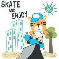 carino cartone animato personaggio orso pattinatore. vettore Stampa con carino Leone su un' skateboard. può essere Usato per maglietta Stampa, bambini indossare moda disegno, tessuto tessile, asilo sfondo e altro decorazione.