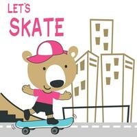 carino cartone animato personaggio orso pattinatore. vettore Stampa con carino Leone su un' skateboard. può essere Usato per maglietta Stampa, bambini indossare moda disegno, tessuto tessile, asilo sfondo e altro decorazione.