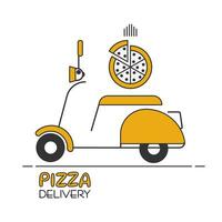 Pizza consegna cavalcata motociclo icona simbolo, piatto design per applicazioni e siti web, isolato su bianca sfondo, vettore illustrazione