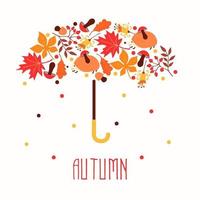 Ciao autunno. poster astratto disegnato a mano con foglie. vettore
