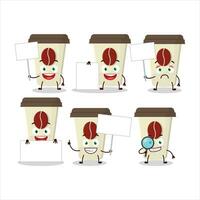 caffè latte tazza cartone animato personaggio portare informazione tavola vettore