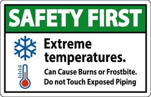 sicurezza primo cartello estremo temperature, può causa ustioni o congelamento, fare non toccare esposto tubatura vettore