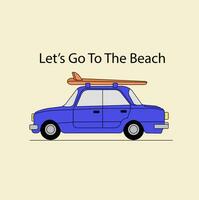 fare surf tempo concetto, Vintage ▾ blu auto con Surf asse, godere estate vacanza concetto. vettore