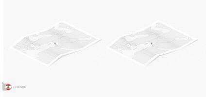 impostato di Due realistico carta geografica di Libano con ombra. il bandiera e carta geografica di Libano nel isometrico stile. vettore