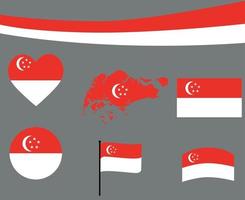 singapore bandiera mappa nastro e cuore icone vector abstract