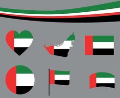 emirati arabi uniti bandiera mappa nastro e cuore icone vettore abstract