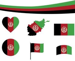bandiera dell'afghanistan mappa nastro e icone del cuore vector abstract