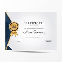 elegante modello di certificato di diploma blu e bianco vettore