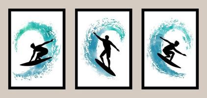 surf lineart con elementi ad acquerello. illustrazione vettoriale