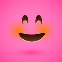 Smiley realistico emoticon rosa faccia, illustrazione vettoriale