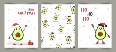 carino Natale carte con avocado nel Santa cappello. stagione saluti. vettore