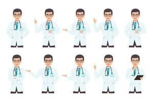 medici con stetoscopio impostato nel diverso pose. vettore illustrazione