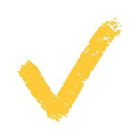 giallo scarabocchio mano disegnato dai un'occhiata marchio isolato su bianca sfondo. minimalista pastello colore elemento, lista di controllo, approvazione marchio. vettore