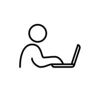 persone Scrivi con il computer portatile su tavolo icona magro linea illustrazione vettore
