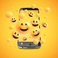 Emoticon 3D con smartphone realistico, illustartion di vettore