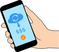 giusto mano Tenere smartphone mostrando Scarica informazione e i soldi trasferimento illustrazione vettore