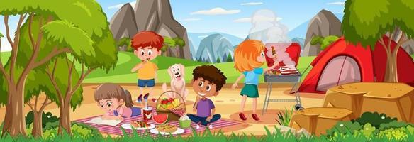 scena orizzontale all'aperto con picnic in famiglia al parco vettore