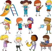 set di diversi doodle kids personaggio dei cartoni animati isolato vettore