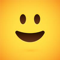 Emoticon giallo realistico davanti a uno sfondo giallo, illustrazione vettoriale