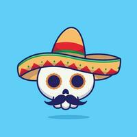 carino Calavera zucchero cranio messicano cappello cartone animato vettore illustrazione giorno di il morto concetto icona isolato