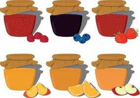 illustrazione vettoriale di raccolta di vasetti di marmellata di frutta e bacche