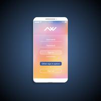 Superficie dell&#39;interfaccia utente semplice e colorata per smartphone - schermata di login, illustrazione vettoriale