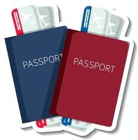 passaporto con biglietto adesivo cartone animato vettore