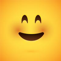 Emoticon giallo realistico davanti a uno sfondo giallo, illustrazione vettoriale