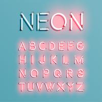 Insieme di caratteri del carattere al neon realistico, illustrazione vettoriale