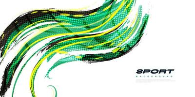 astratto nero giallo e verde spazzola sfondo con sportivo stile e mezzitoni effetto. spazzola ictus illustrazione per striscione, manifesto, o gli sport sfondo vettore