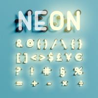 Set di caratteri al neon realistico, illustrazione vettoriale