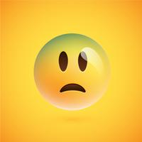 Emoticon giallo realistico davanti a uno sfondo giallo, illustrazione vettoriale