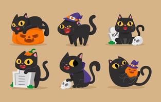 simpatico gatto nero nella collezione di temi di halloween vettore