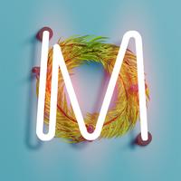 Carattere al neon da un fontset con pino decorazione di Natale, illustrazione vettoriale