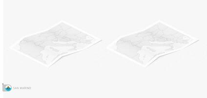 impostato di Due realistico carta geografica di san Marino con ombra. il bandiera e carta geografica di san Marino nel isometrico stile. vettore