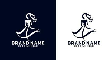 bellissimo donna logo design. elegante silhouette di un' ragazza nel un' vestire. vettore