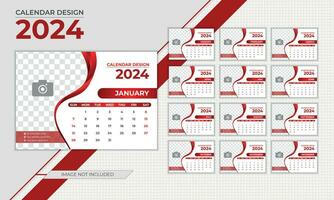 calendario design modello 2024, impostato di 12 mesi vettore