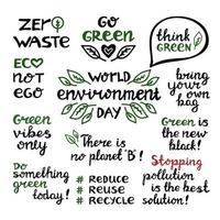 citazioni ecologiche scritte a mano giornata mondiale dell'ambiente, zero rifiuti vettore