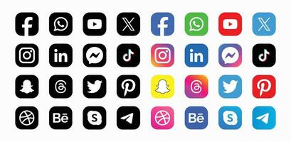 impostato di sociale media logo nel bianca sfondo. sociale media icona impostato collezione. vettore