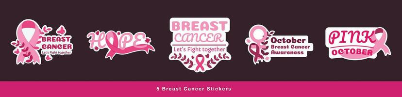imballare di rosa ottobre adesivi. piatto e femminile stile Seno cancro consapevolezza mese vettore