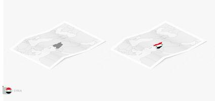 impostato di Due realistico carta geografica di Siria con ombra. il bandiera e carta geografica di Siria nel isometrico stile. vettore