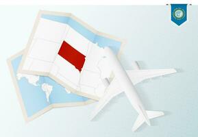 viaggio per Sud dakota, superiore Visualizza aereo con carta geografica e bandiera di Sud dakota. vettore