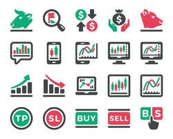 azione mercato in linea icona insieme, vettore e illustrazione