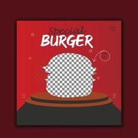 delizioso hamburger e menu di cibo post sui social media vettore