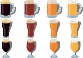quattro tipi di birra in tre tipi di bicchieri illustrazione vettoriale