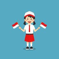 simpatica scuola elementare indonesiana con bandiera indonesiana vettore