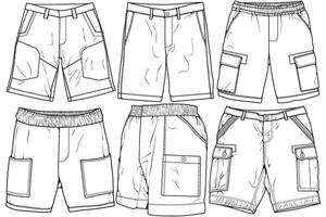 moderno corto pantaloni schema disegno vettore, moderno corto pantaloni nel un' schizzo stile, formazione modello schema, vettore illustrazione.