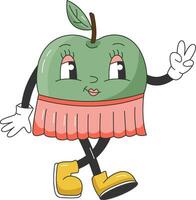 anni 90 frutta divertente retrò Groovy cartone animato carattere. comico Mela personaggio su trasparente sfondo. Groovy estate vettore illustrazione. dolce succoso fresco frutta.