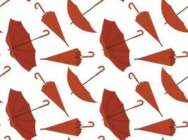 rosso ombrello nel diverso vario posizioni senza soluzione di continuità modello. Aperto e piegato gli ombrelli. vettore illustrazione nel piatto stile